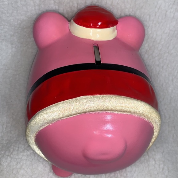 Target Piggy bank 8.5" pink 2010 Christmas pig with lashes Santa's hat and skirt - Picture 9 of 12